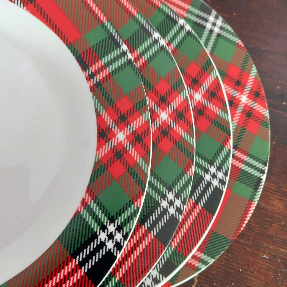 Maison Plus Red Tartan 8 inch Dessert Plate Set of 4